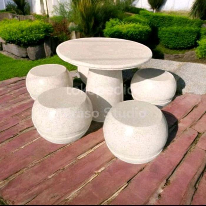 Meja bangku taman Minimalis | Bangku meja Taman  Bulat Teraso Terrazzo