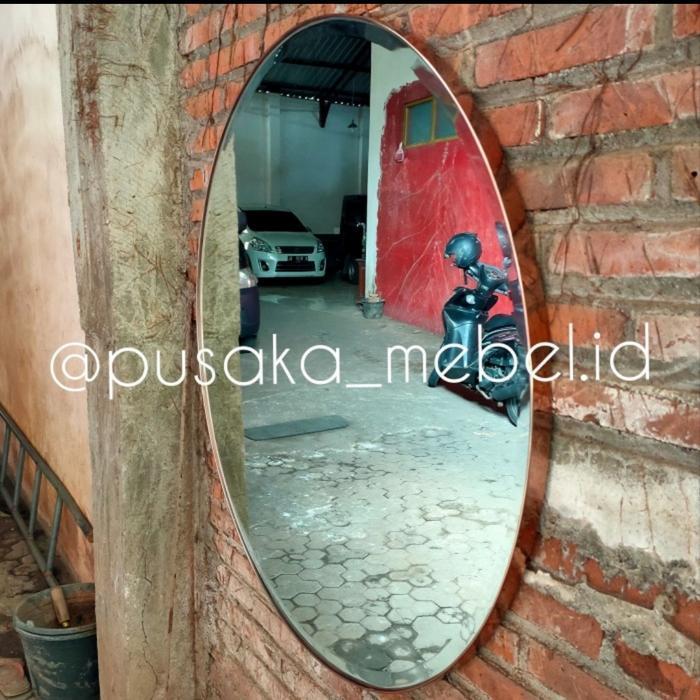 cermin bulat besi stainless, kaca cermin gantung bulat besi stainlis