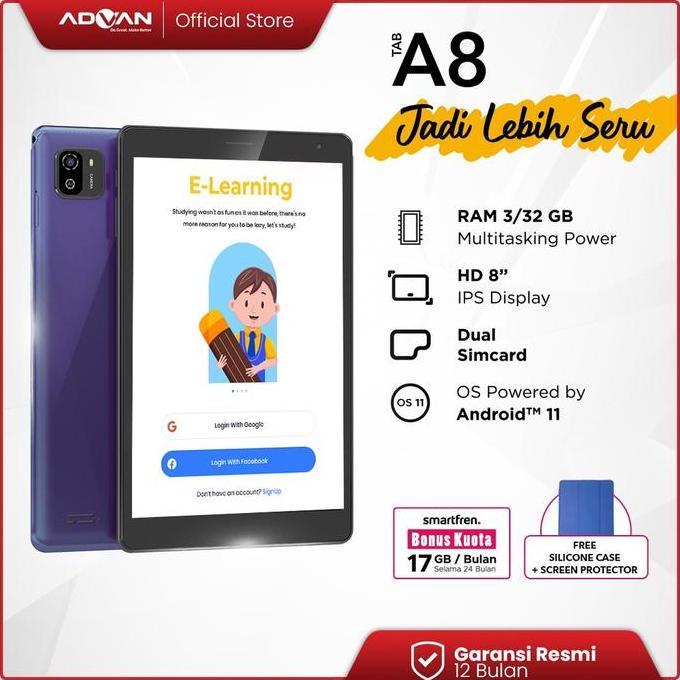 Cicilan 0% Advan Tab A8 3GB / 32GB Tablet 8 Inch Android 11 Garansi