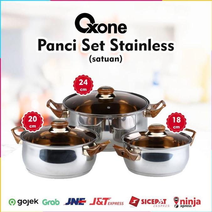 Panci Stainless Steel + Tutup Kaca Satuan Oxone OX-933P