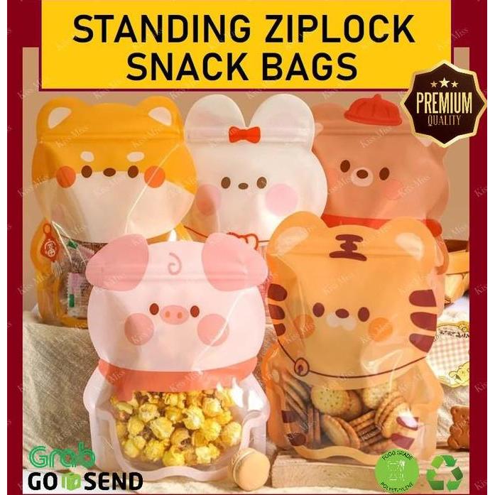 ANIMAL - JAR - STANDING ZIPLOCK SNACK BAGS - LUCU - FANCY - kue - snack - zipper - kemasan - goodie 