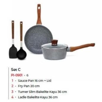 Cyprus Marble Set Paket Panci Sauce Pan Fry Pan Sutil Ladle PI 0901
