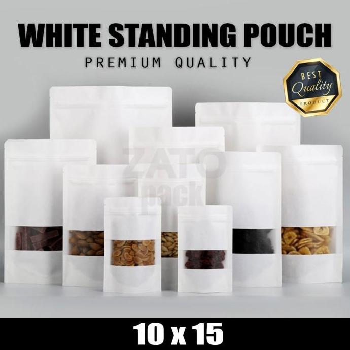 10x15 Kraft Paper bag WHITE standing pouch ZATOPACK - kemasan