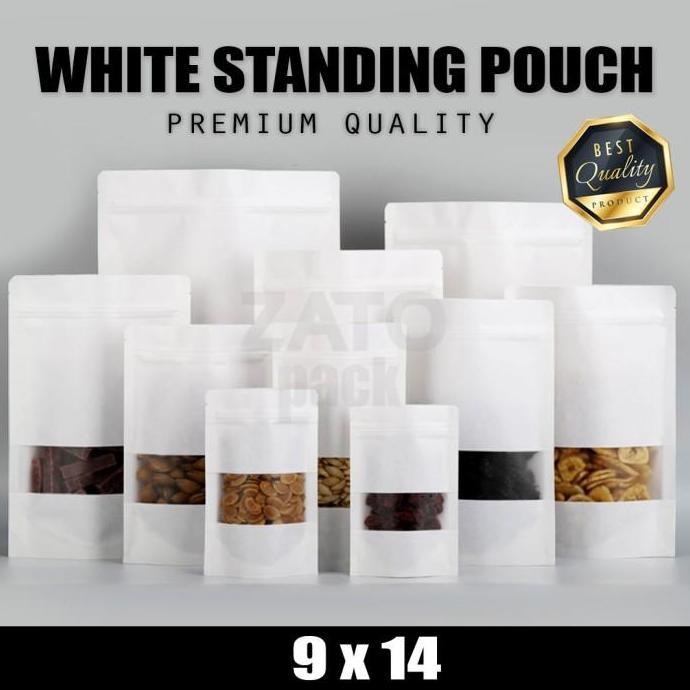 9x14 Kraft Paper bag WHITE standing pouch ZATOPACK - kemasan