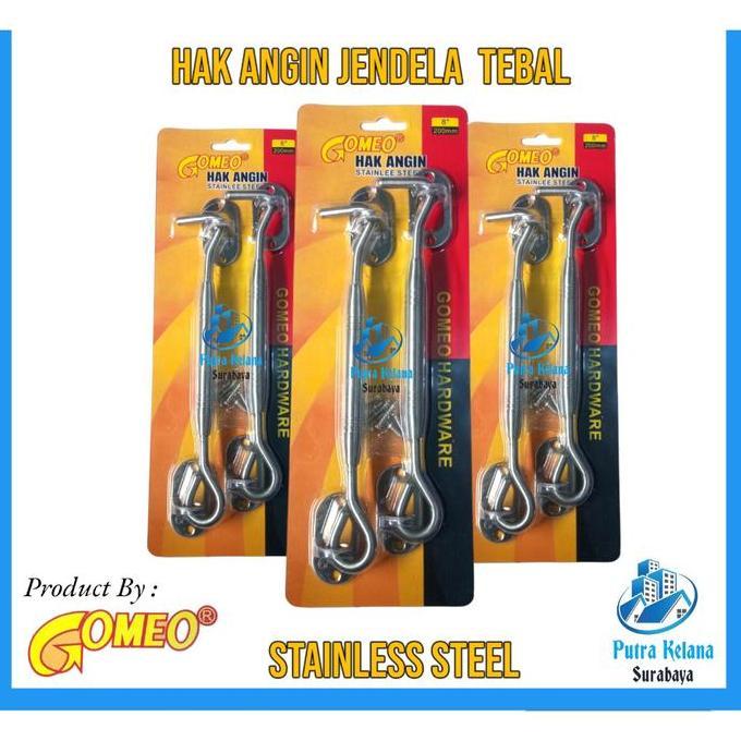 [ 2 Pcs ] Hak angin Jendela Stainless Steel GOMEO 8 Inch / Penahan Jendela Sus 304 Gomeo