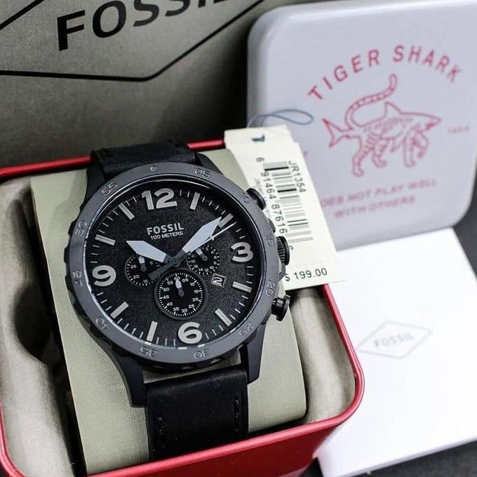 Jam Tangan Pria Original JR1354 JR 1354 Chronograph Leather Black Dial