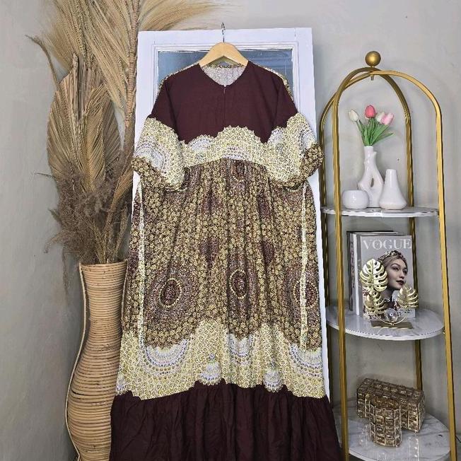 Midi Dress Rayon Lengan Balon Premium