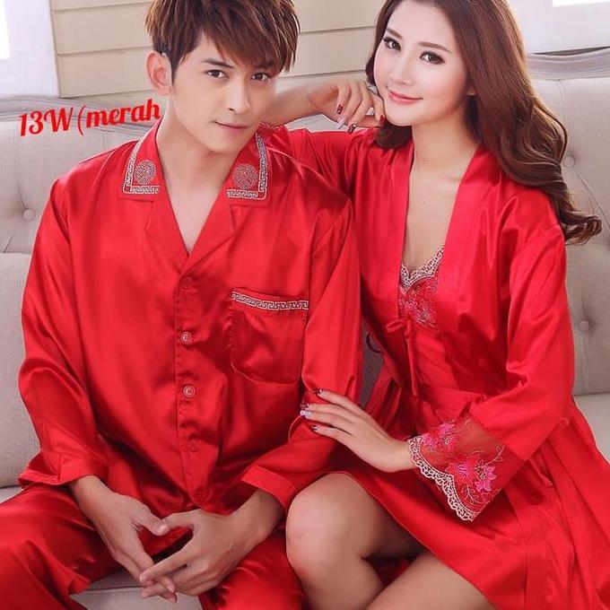 baju tidur couple FLORAL CANTIK pasangan kimono daster piyama satin VS