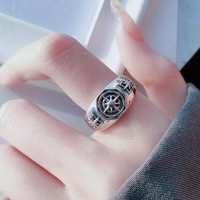 MURAH LEERE -CINCIN TITANIUM MATAHARI JAM STARBURST BENTUK TERBUKA GAYA RETRO PUNK RING CINCIN PRIA 