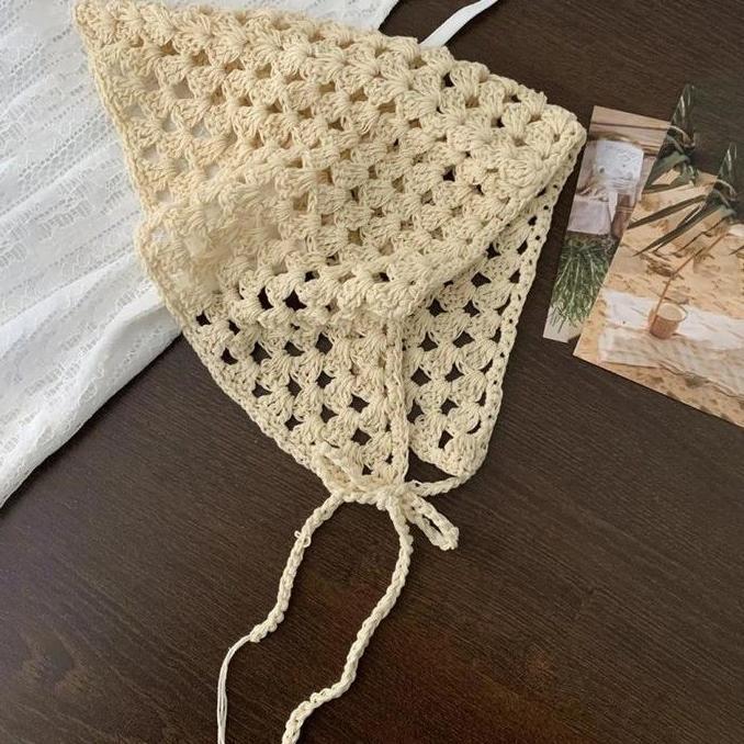 FREYAUR Bandana Segitiga Rajut Handmade Bando Bandana Rajut Adjustable Bandana Crochet Bando Rajut S