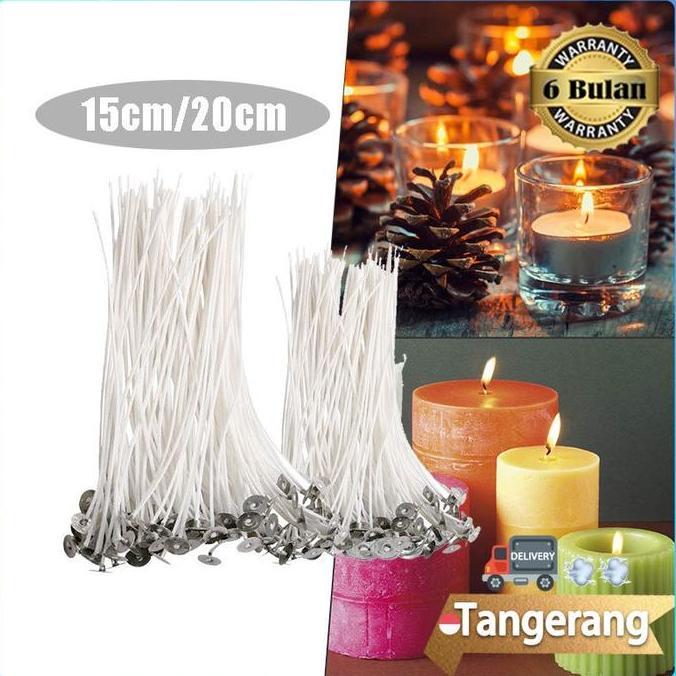FREYAUR 100Pcs 15 / 20cm Sumbu Lilin Bahan Katun Candle Wicks Waxed Cotton Sumbu Lilin Tebal
