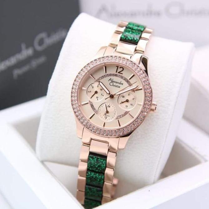 JAM TANGAN WANITA ALEXANDRE CHRISTIE AC2914 AC 2914 GREEN ROSEGOLD ORGINAL