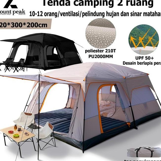Mountpeak Tenda Berkemah Luar Ruangan 2 Kamar Tenda Keluarga Besar Mewah Tenda Berkemah Pelindung Ma