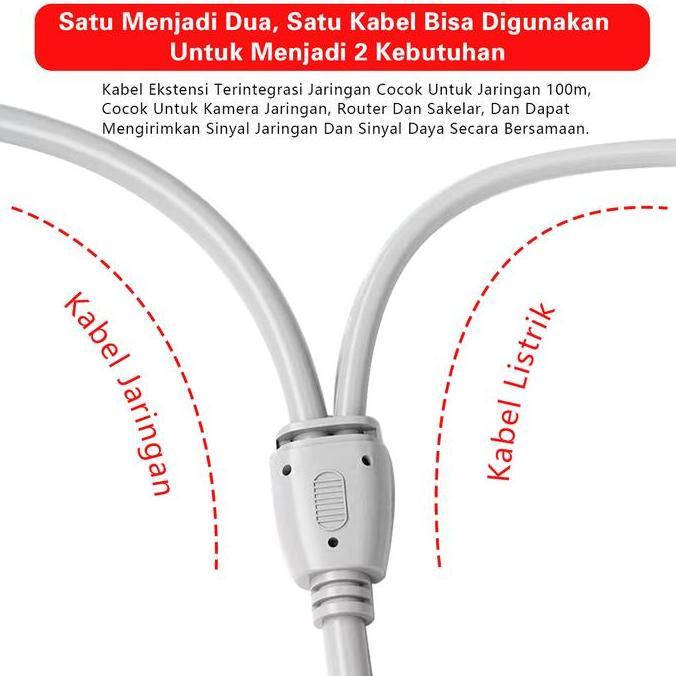 Akawaya- Xihancam Kabel Lan Rj45 Dan Kabel Power Dc 12V 2 In 1 Kabel Lan Power Cctv Extension 10 20 