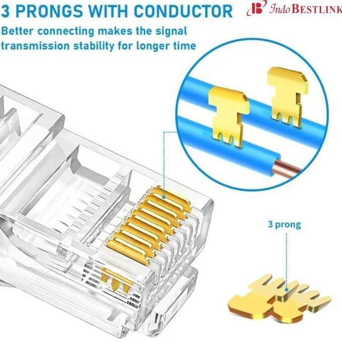 Akawaya- Konektor Rj45 Isi 50Pcs Anti Gagal Kabel Tembus Rj45 Kabel Utp Lan
