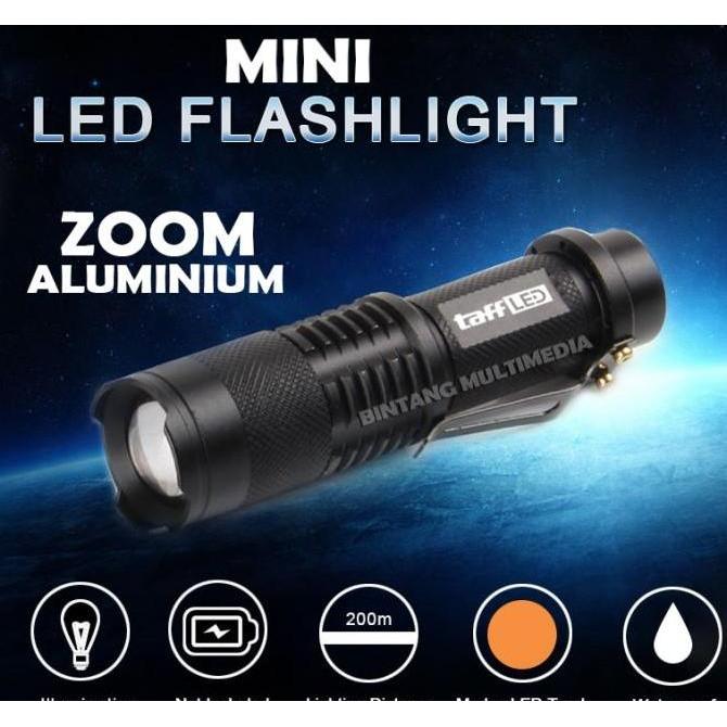 Pocketman Senter LED Flashlight Police SWAT Mini Zoom Camping Anti Air