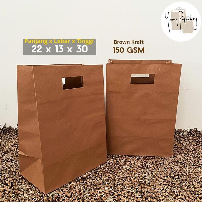 Paper Bag Takeaway Bag Kraft Coklat Polos Uk. 22x13x30 (tanpa tali)