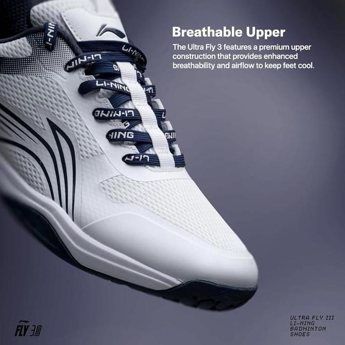 New Sepatu Badminton Lining Ultra Fly III / 3.0 AYTT053 White / Navy