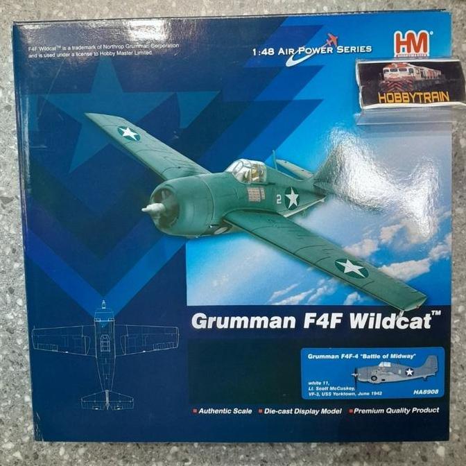 DIECAST PESAWAT HOBBY MASTER HM HA8908 GRUMMAN F4F WILDCAT BATTLE OF MIDWAY LT SCOTT MCCUSKEY VF-3 U