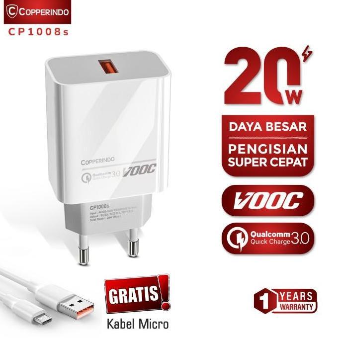 COPPER CP1008 Charger Single Port Up to 20Watt + QC 3.0 FAST CHARGING
