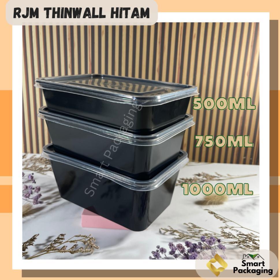 [Isi 25 Pcs] Rjm Thinwall Food Container Hitam 500Ml 750Ml 1000Ml / Tempat Makan Plastik / Wadah Bek