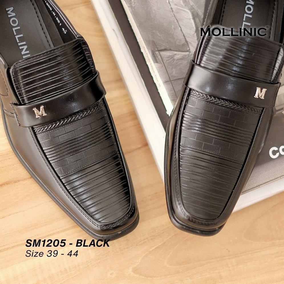 Promo Mollinic Max Formal Shoes - Sepatu Pantofel Lancip Pria Ringan Casual Kantor Full Black [Sm.12