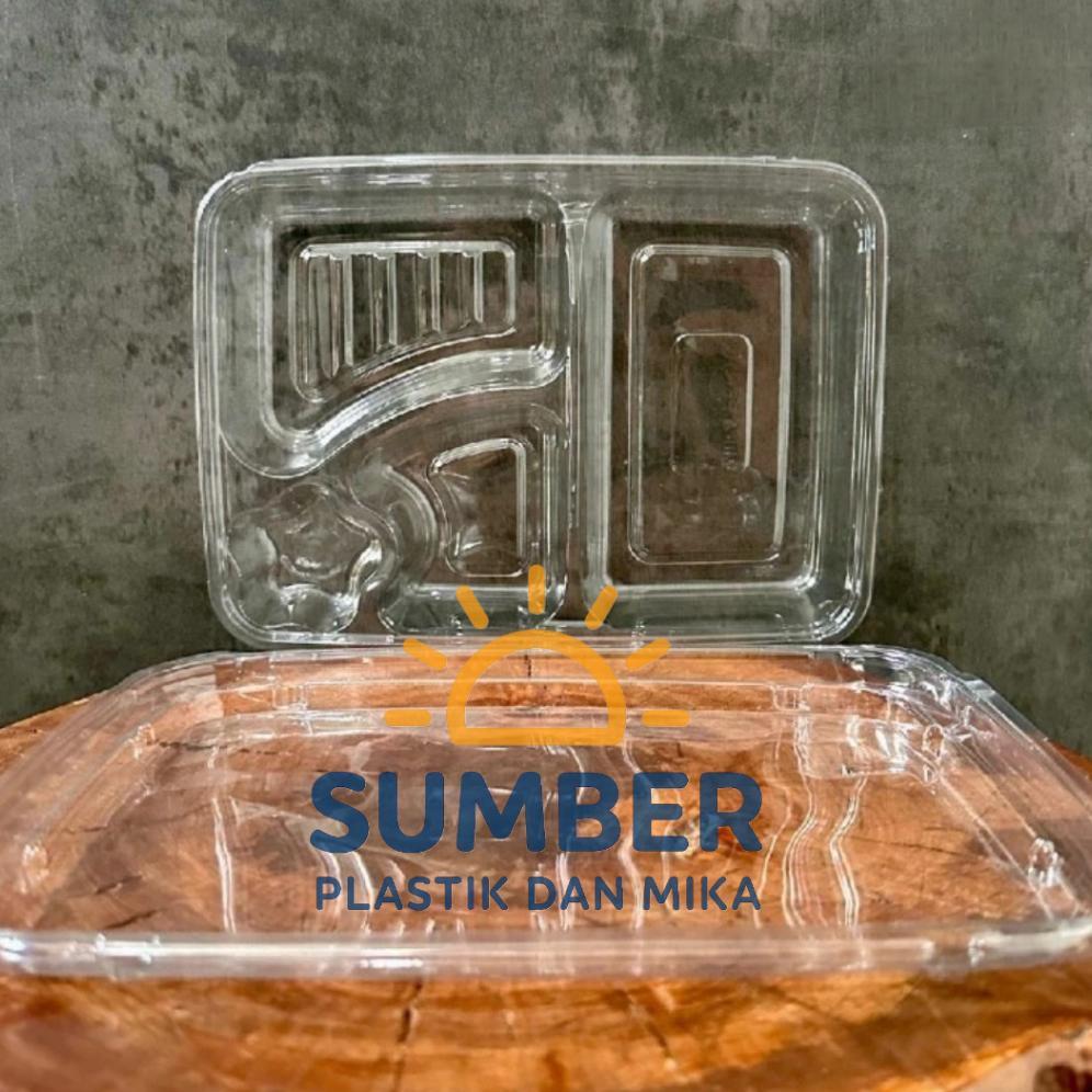 [ 50Pcs ] Mika Bento Bening Sekat 4 + Tutup Mika Bento Box Tp Sekat 4 Bintang / Lunch Box Bening