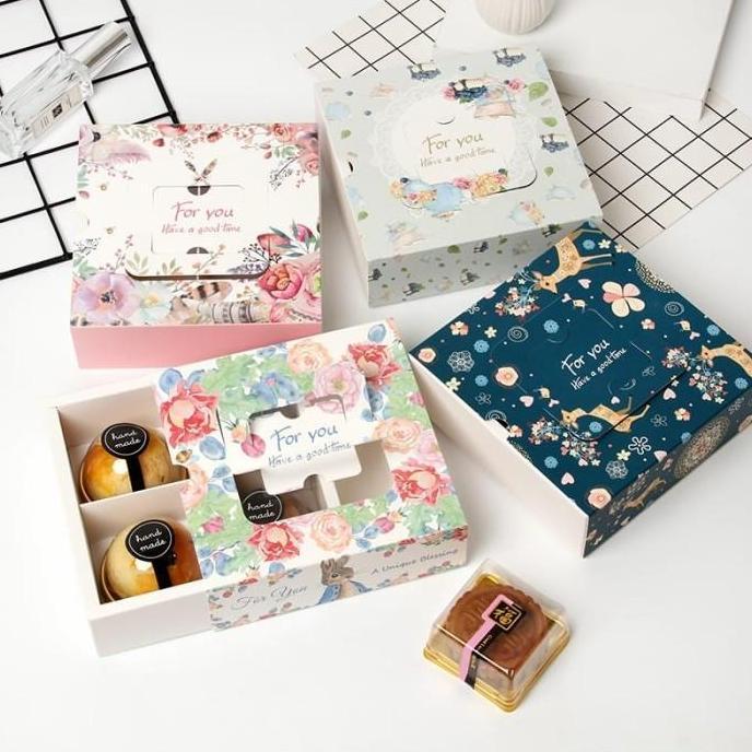 BOX KUE MOONCAKE SEKAT 4 FLOWER MB4-03 KOTAK MOONCAKE PINK FLOWER
