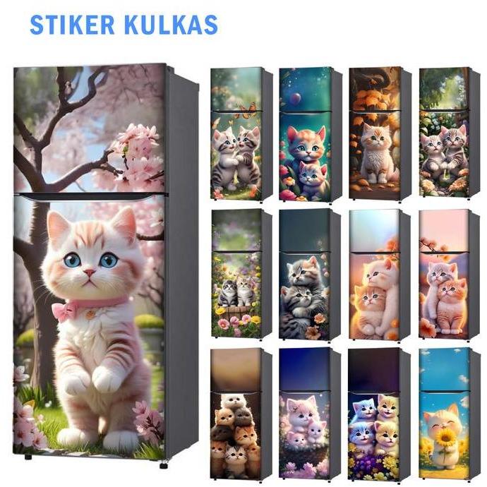 Stiker Kulkas 1 Pintu dan Sticker Kulkas 2 pintu Kucing Lucu