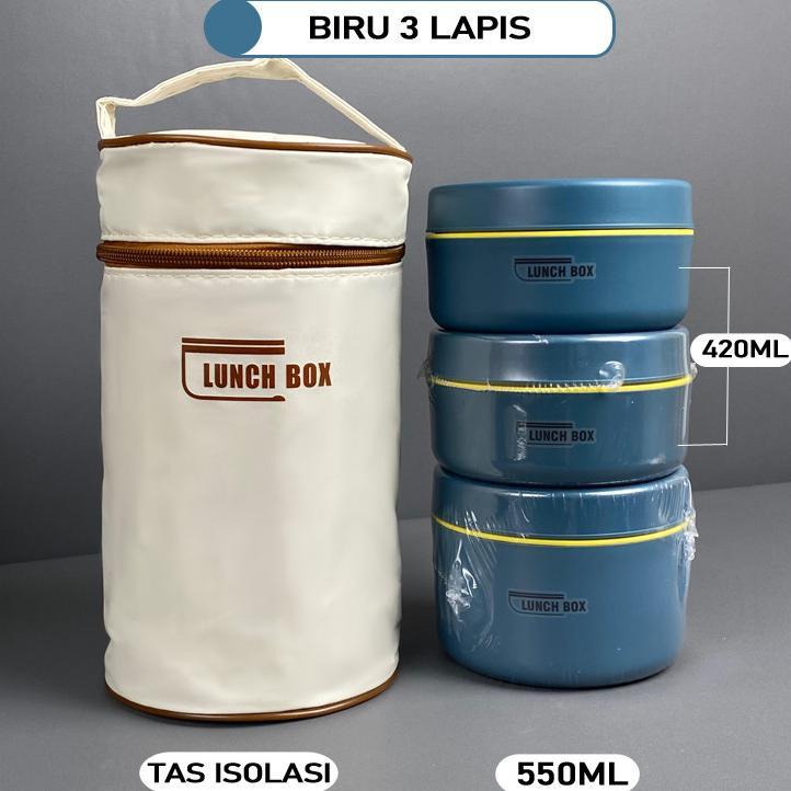 Lunch Box Bento Stainless Steel - Kotak Makan Portabel Bulat, Tahan Panas & Anti Bocor, Food Contain