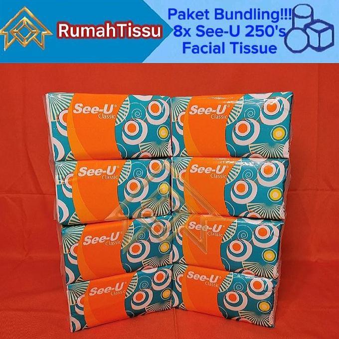 Clxs- [Paket Bundling 8 Pack] Tisu See-U Facial Tissue 250 Sheets 2 Ply Tisu Wajah Murah Grosir Prom