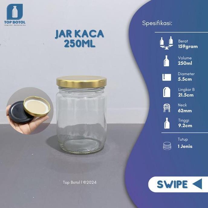 BOTOL KACA BENING (JAR 250ml)