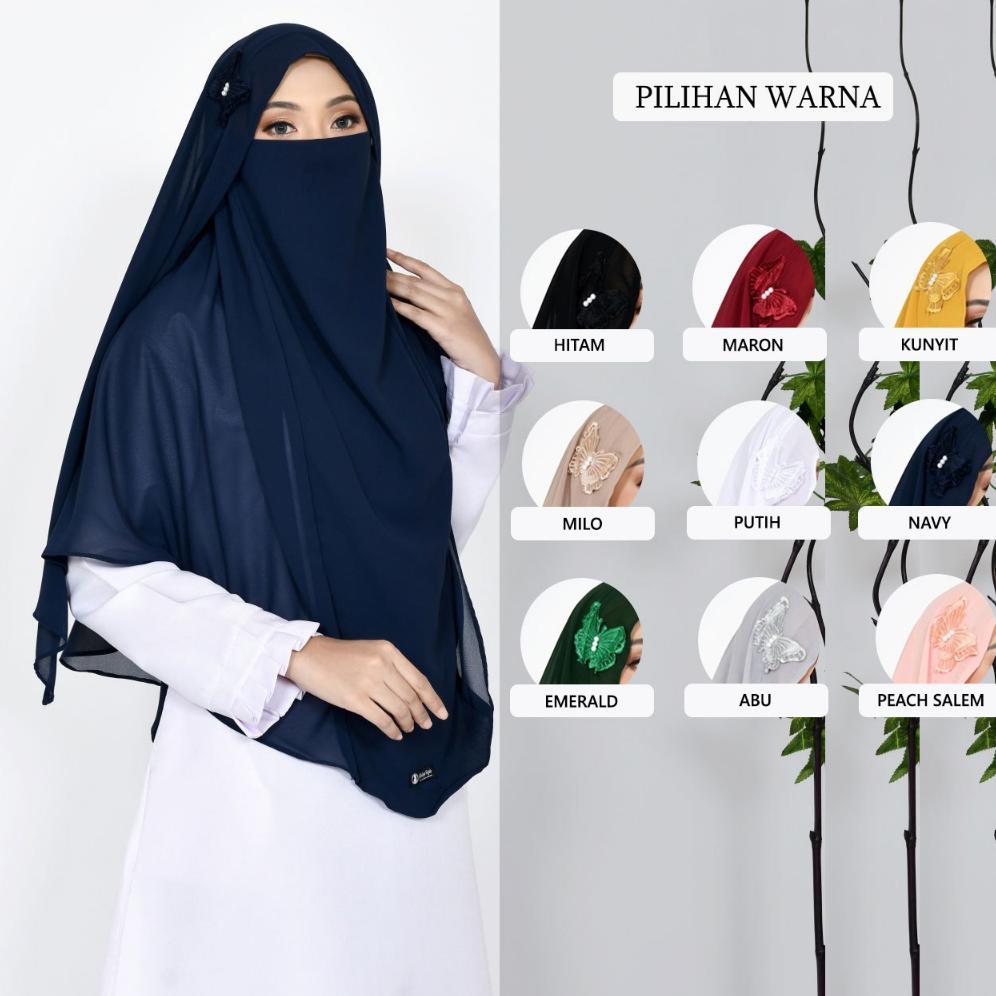 ORIGINAL FRENCH KHIMAR BUTTERFLY DUA LAYER JUMBO NIQAB CADAR TALI / JILBAB SYARI