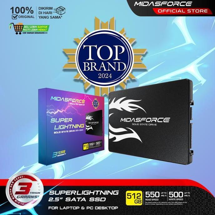 Hozon- Ssd 512Gb Midasforce Superlightning Sata 3 6Gb/S Untuk Laptop Dan Pc Sata Iii Internal Storag