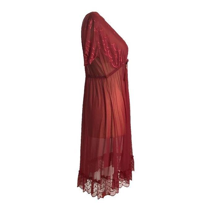 Kleid- [ Redpink ] Lingerie Long Dress Desain Maxi Girl Dewasa Seksi Transparan Addict Gairah Godaan