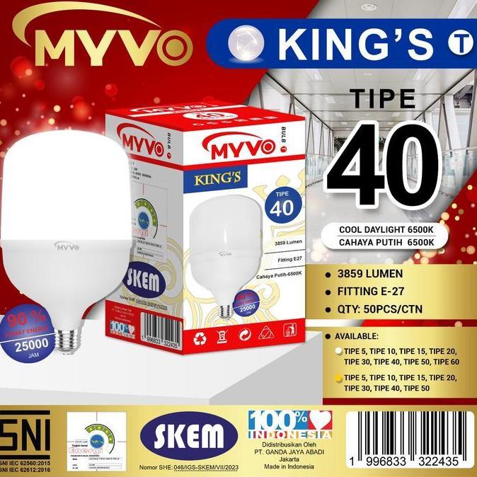 Lichtx- Lampu Led Myvo Kings 40W 50W 60W - Bolam Myvo King 40W 50W 60W- Lampu Garansi - Myvo King