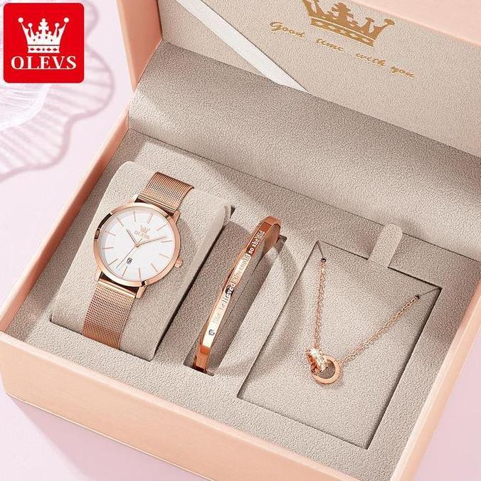 Frau- Olevs Jam Tangan Wanita Original Anti Air Tahan Kecil Branded Elegan Analog Rose Gold Ultra-Th