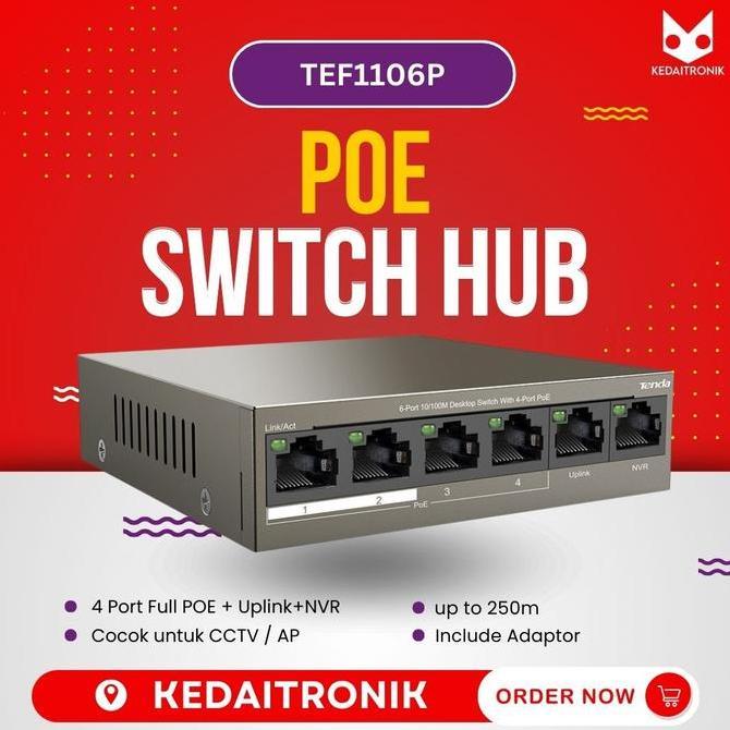 Promo Tenda Tef1106P Switch Hub 6 Port 4-63W Lan Fast Ethernet Poe Device