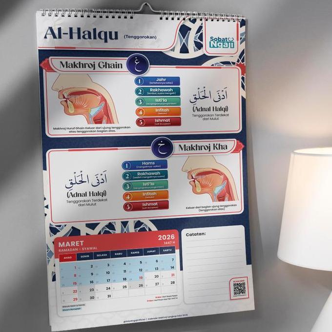 Packen- Sobatngaji Kalender Makhraj Huruf Hijaiyah 2026 Edisi Baru A3+ 32,9 X 48,3 Cm Dengan Video P