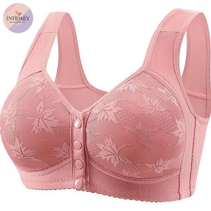 Bh Kancing Depan Big Size Tanpa Kawat Bra Wanita Cup Penuh Nyaman Motif Daun