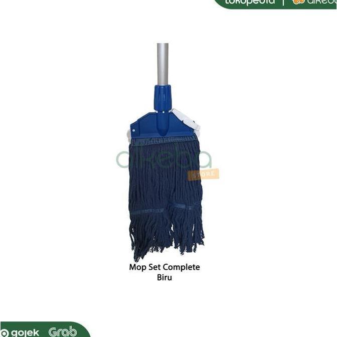 Mop Pel Set Komplit Biru / tongkat + mop holder + kain refill mop biru