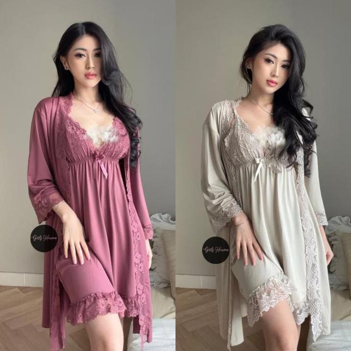 007L Sleepwear Dress + Kimono + Belt  [ Girlsheaven_id ]