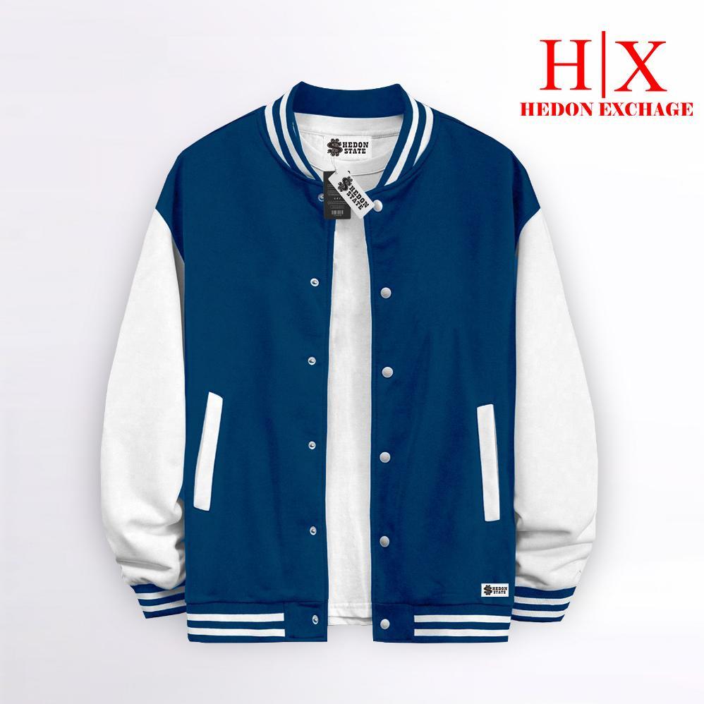 GARANSI HEDON STATE Jacket Varsity Baseball Kancing Polos Hitam Putih Pria Wanita Unisex Kekinian