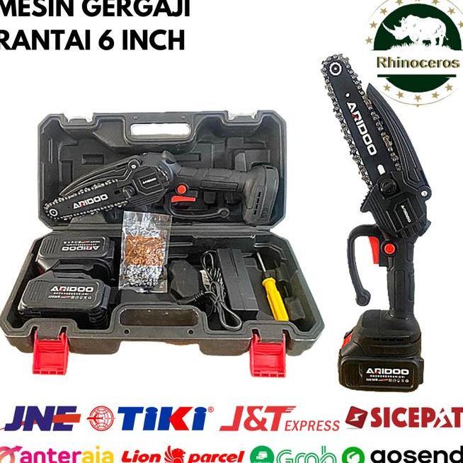 Gergaji Mesin Mini Pemotong Kayu 6 Chainsaw Elektrik Lithium Charger