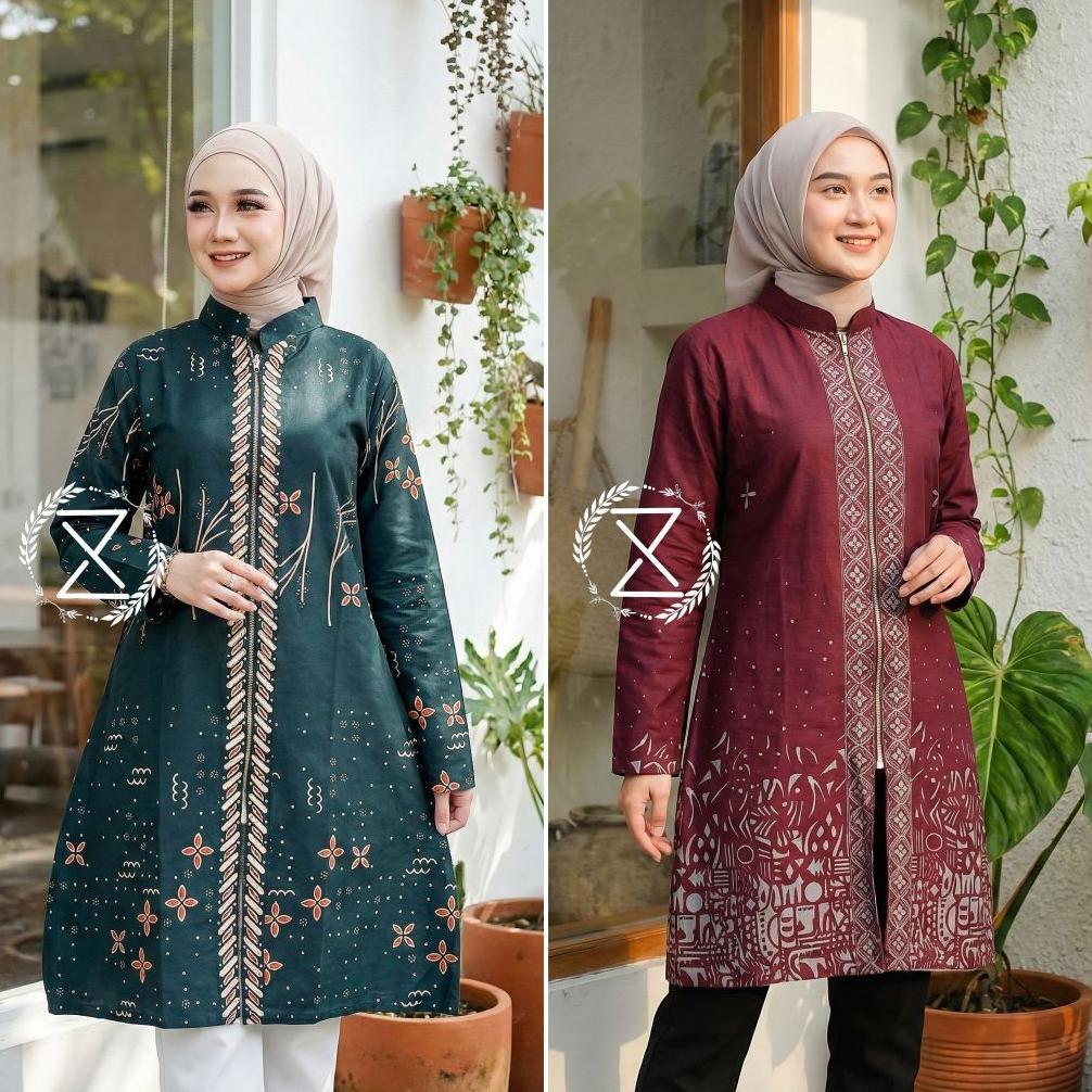 DISKON Atasan Tunik Batik Zipper | Tunik Busui | Atasan Tunik Batik | Tunik Resleting Modern | Batik