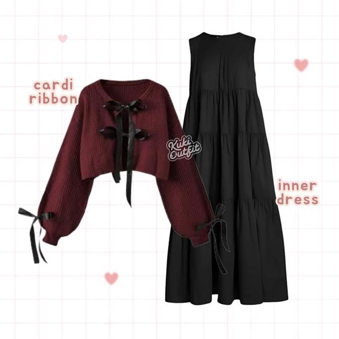 Uprelig- Kuki Outfit - Fairy 1 Set Outfit Wanita (Cardigan Pita, Rok, Celana, Hijab) Douyin Outfit S