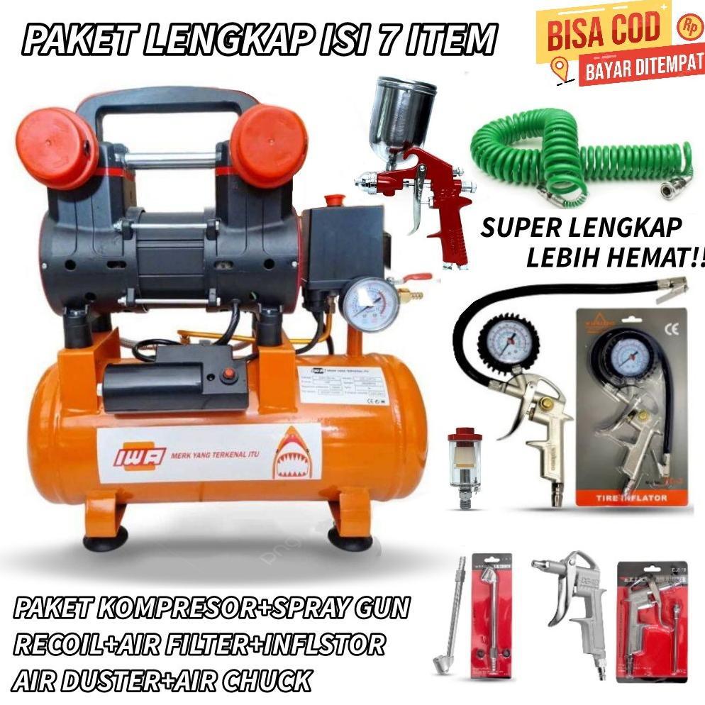 (BISA ) MESIN KOMPRESOR PAKET LENGKAP (5 ITEM) ISI ANGIN /BENGKEL Mesin Kompresor Listrik Moris 9 Li
