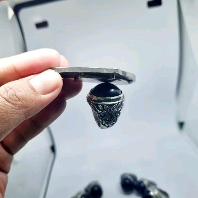 Batu cincin badar besi asli nempel magnet Batu akik aktif hitam original 100% Ring Elegan cincin pri