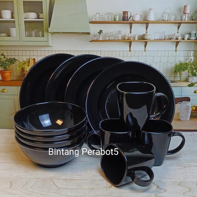 Taberu- Peralatan Makan Melamin 1 Set Dengan Piring, Mangkok, Dan Cangkir Moel Bulat Untuk Dinnerwar