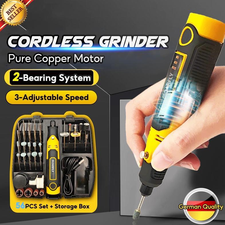 TERSEDIA SOARFLY Mini Gerinda/Mini Bor Set 57Pcs 3 gigipenyesuaian 16000r/RPM mesin ukiran poles ger